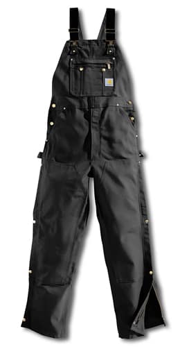 DUCK ZIP-TO-THIGH BIB OVERALL/UNLINED - BLACK