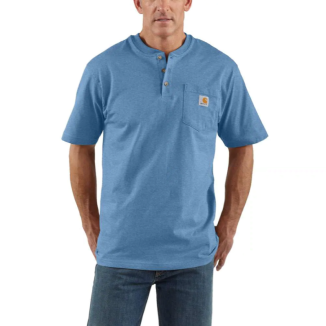 LOOSE FIT HEAVYWEIGHT SHORT-SLEEVE POCKET HENLEY T-SHIRT - COASTAL HEATHER