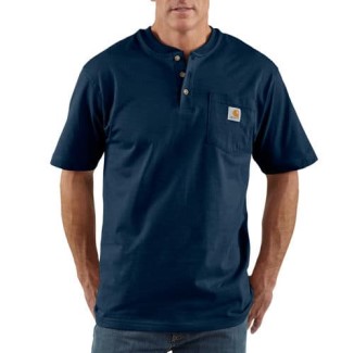 LOOSE FIT HEAVYWEIGHT SHORT-SLEEVE POCKET HENLEY T-SHIRT - NAVY