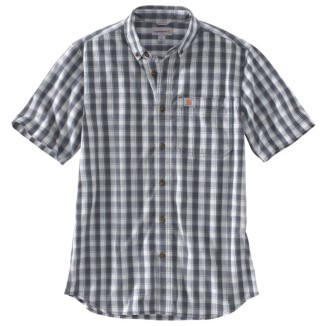 RELAXED FIT LIGHTWEIGHT SHORT-SLEEVE BUTTON-FRONT PLAID SHIRT - BLUESTONE