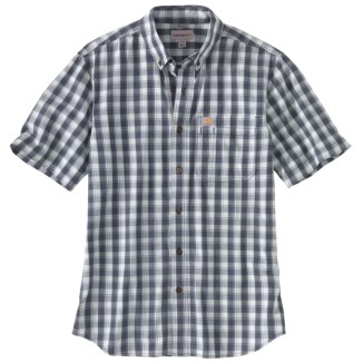 RELAXED FIT LIGHTWEIGHT SHORT-SLEEVE BUTTON-FRONT PLAID SHIRT - NAVY