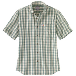 RELAXED FIT LIGHTWEIGHT SHORT-SLEEVE BUTTON-FRONT PLAID SHIRT - MUSK GREEN