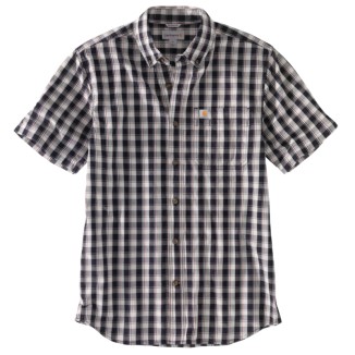 RELAXED FIT LIGHTWEIGHT SHORT-SLEEVE BUTTON-FRONT PLAID SHIRT - BLACK