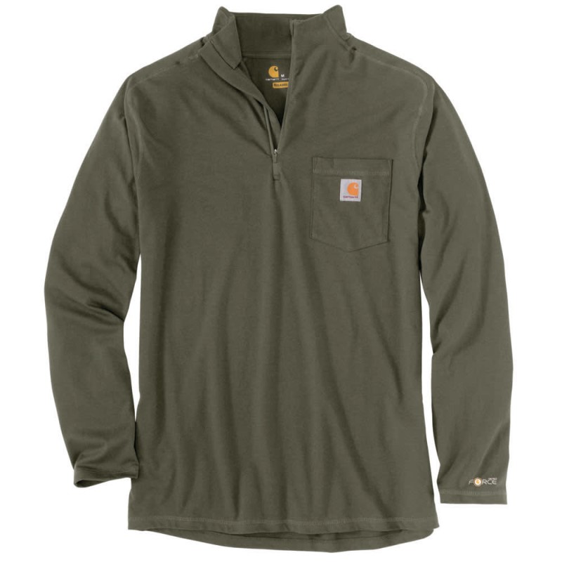 FORCE&reg; RELAXED FIT LONG-SLEEVE QUARTER-ZIP POCKET T-SHIRT - MOSS HEATHER