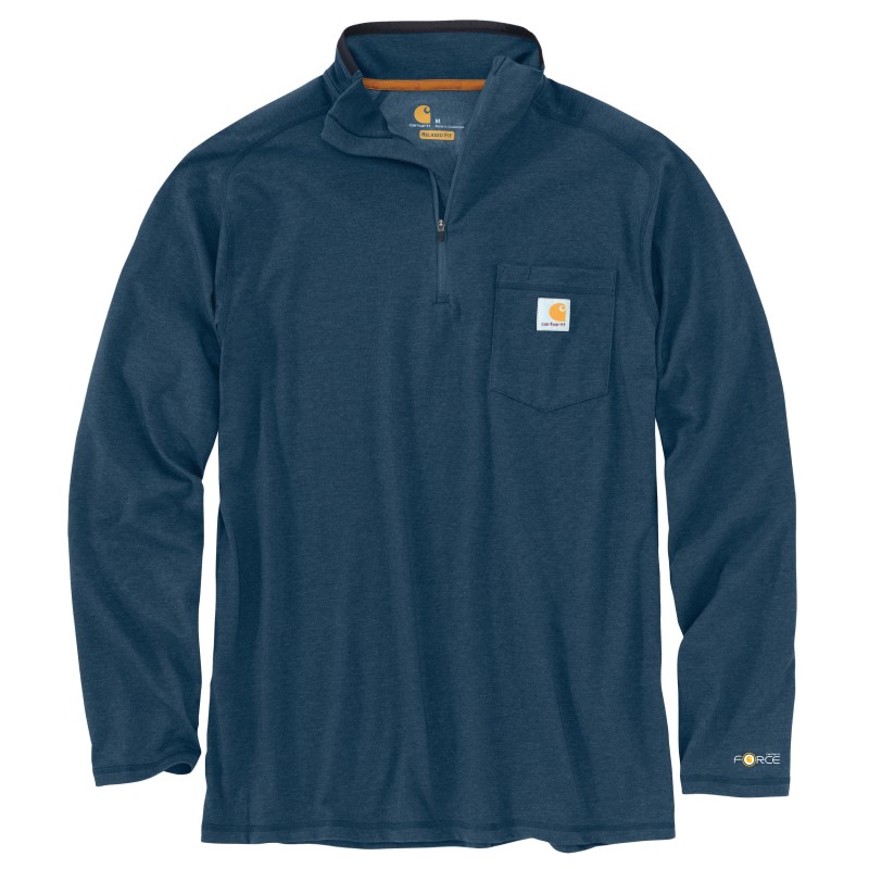 CARHARTT FORCE&reg; RELAXED FIT LONG-SLEEVE QUARTER-ZIP POCKET T-SHIRT - LIGHT HURON HEATHER