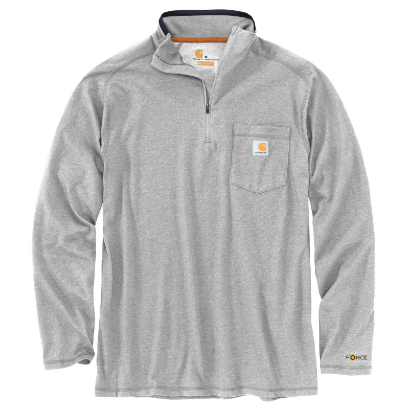 CARHARTT FORCE&reg; RELAXED FIT LONG-SLEEVE QUARTER-ZIP POCKET T-SHIRT - HEATHER GRAY
